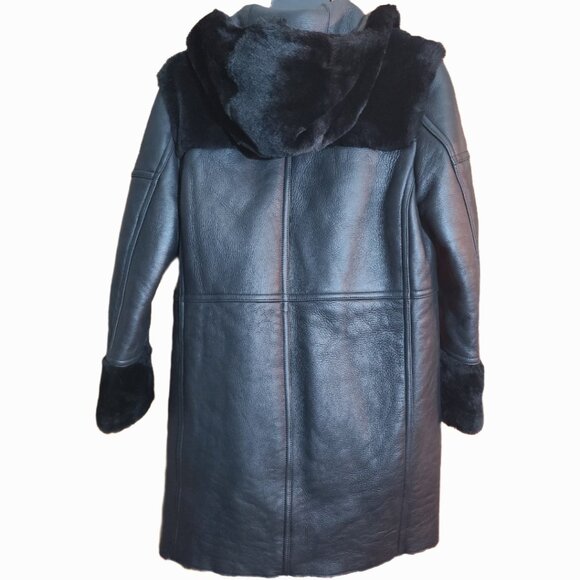 MAJE 38 sz4 SHEARLING Sheepskin Fur Leather Gwette Coat Black Acne Sandro
